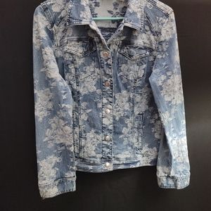 Vintage Woman's Chico Blue Jean Jacketwith Floral Lace Size 1